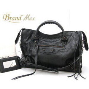 Balenciaga The City Sheepskin Handbag Shoulder Bag Black Gold